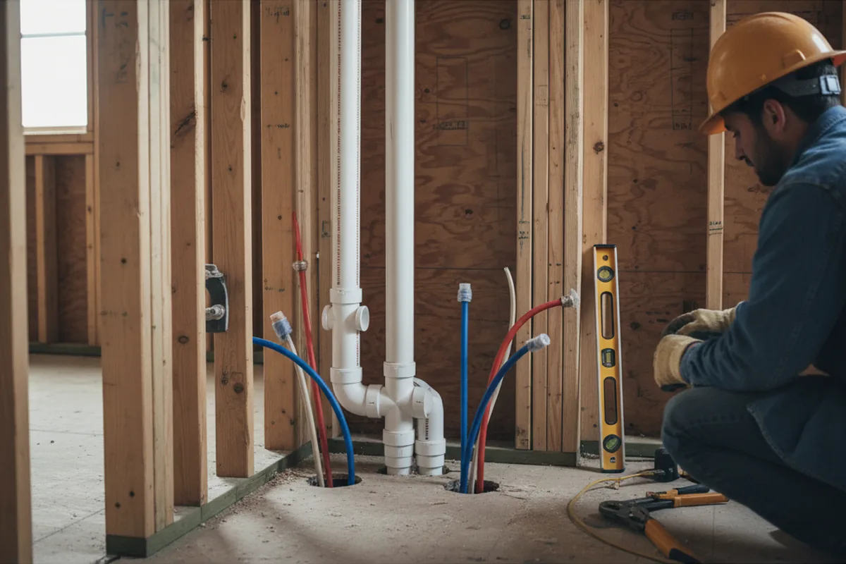 Drain and supply rough-in during Sump Pump Repair in Perkinston