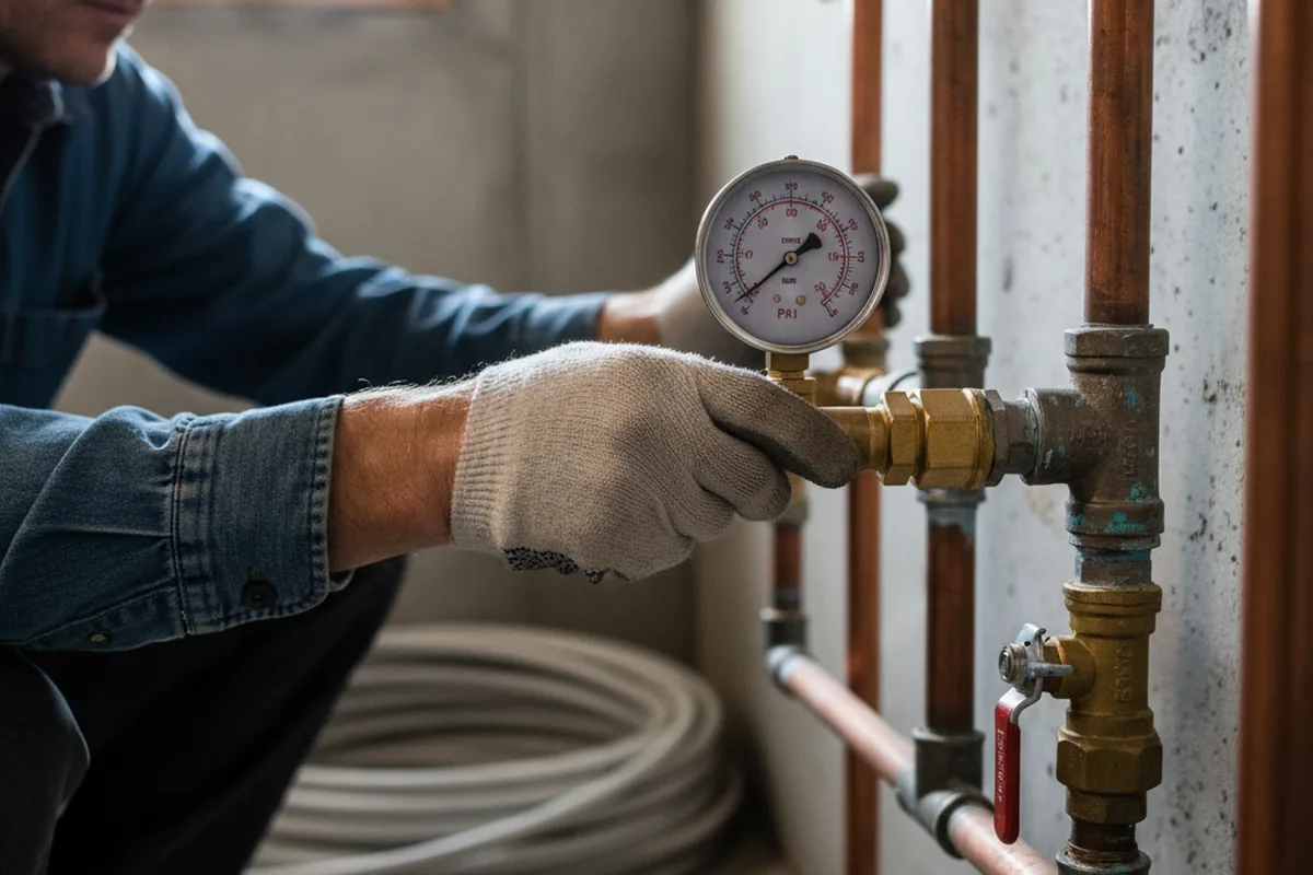 Pressure testing a repaired line during Water Line Repair in Perkinston